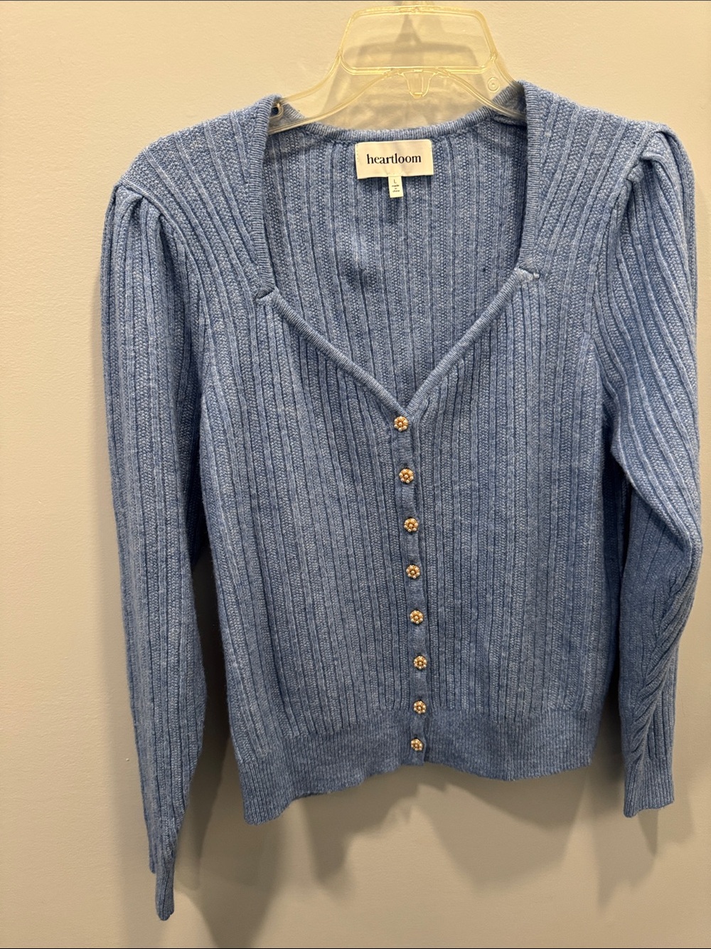 Heartloom Light Blue Ribbed V-Neck Button Cardigan